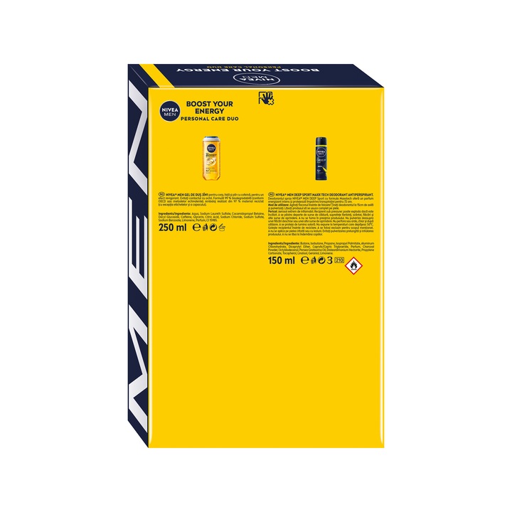 Set: Gel de dus NIVEA MEN Active Energy 250 ml + Deodorant Spray NIVEA MEN Deep Sport 150 ml