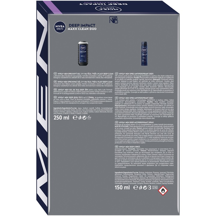 Set: Gel de dus NIVEA MEN Deep 250 ml + Deodorant spray NIVEA MEN Deep 150 ml