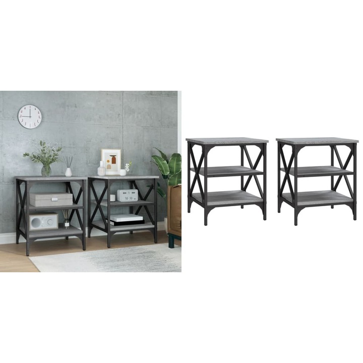 Masute laterale 2 buc. gri sonoma 40x42x50 cm lemn prelucrat