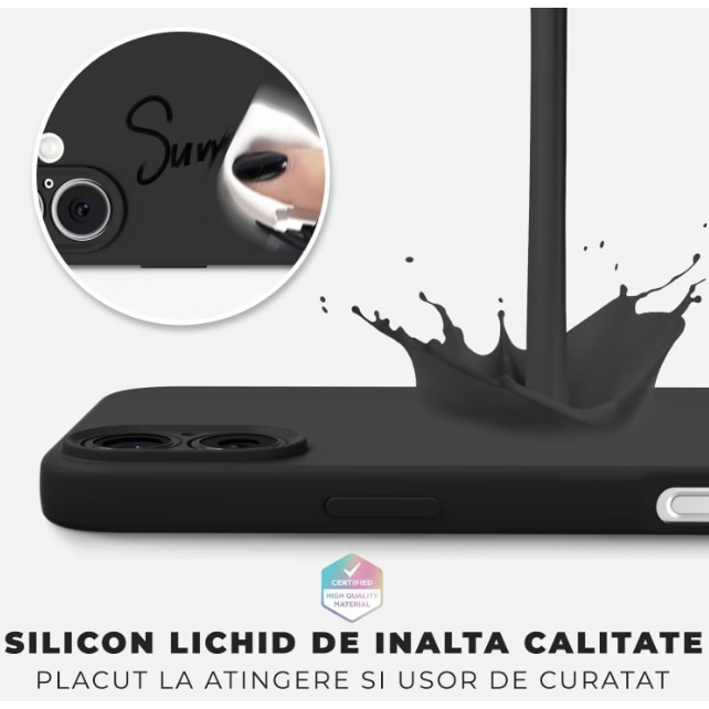 Husa telefon compatibila cu iPhone 17, Anti-Soc, Protectie camera, Microfibra interior ( catifea ), Margini Ridicate pentru Protectia Ecranului, Negru