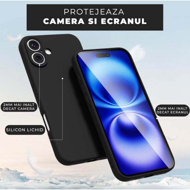Husa telefon compatibila cu iPhone 17, Anti-Soc, Protectie camera, Microfibra interior ( catifea ), Margini Ridicate pentru Protectia Ecranului, Negru