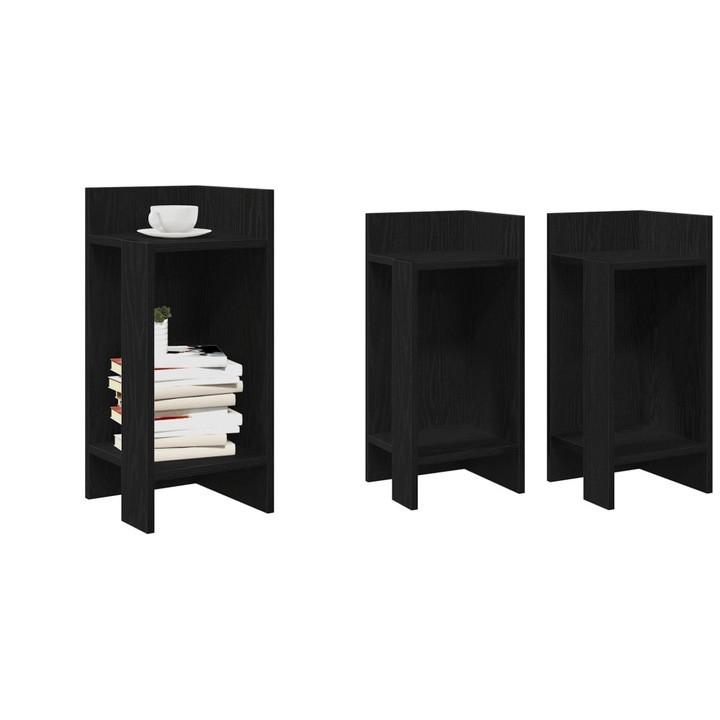 Mese laterale 2 buc cu raft negru 25, 5x27x60 cm