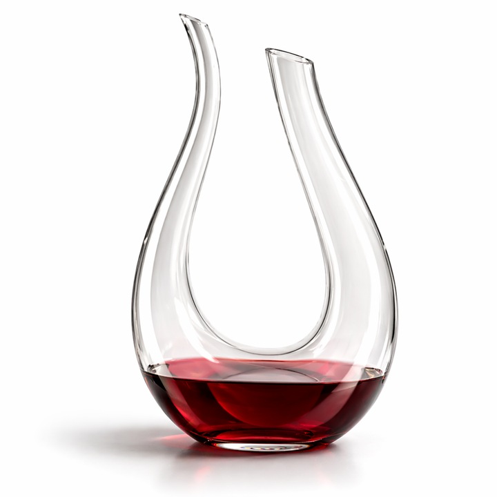 Decantor vin, Deluxe, design U, 1500 ml, 33x18x30cm, set bile curatare decantor, sticla premium suflata manual, transparent