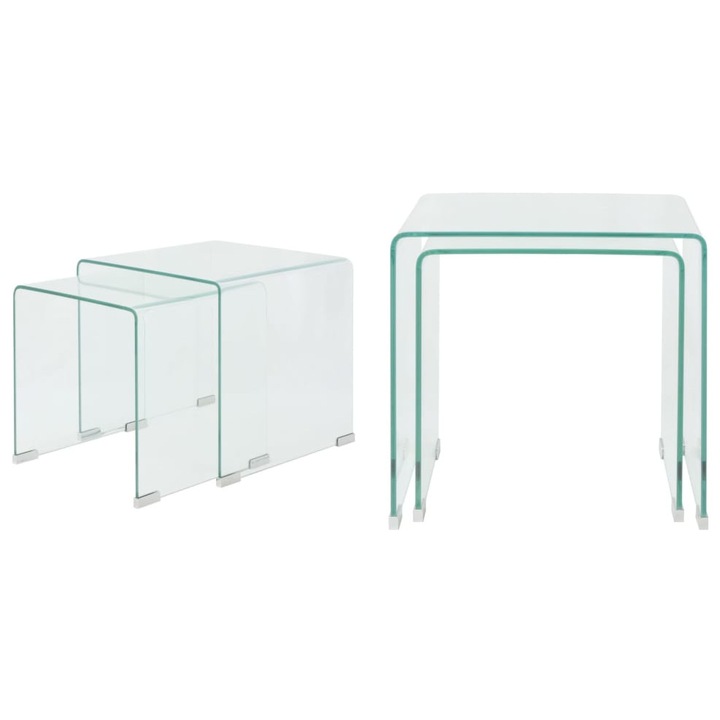 Set de masa din sticla securit transparenta, stivuibil, 2 piese