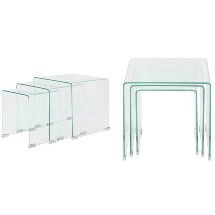 Set mese suprapuse, sticla calita transparenta, trei piese