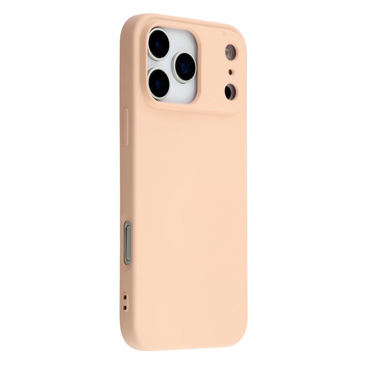 Силиконов защитен калъф с микрофибър за Apple iPhone 17 Pro Max, Прецизни изрези, Стилен противоплъзгащ дизайн, Розов/Бежов