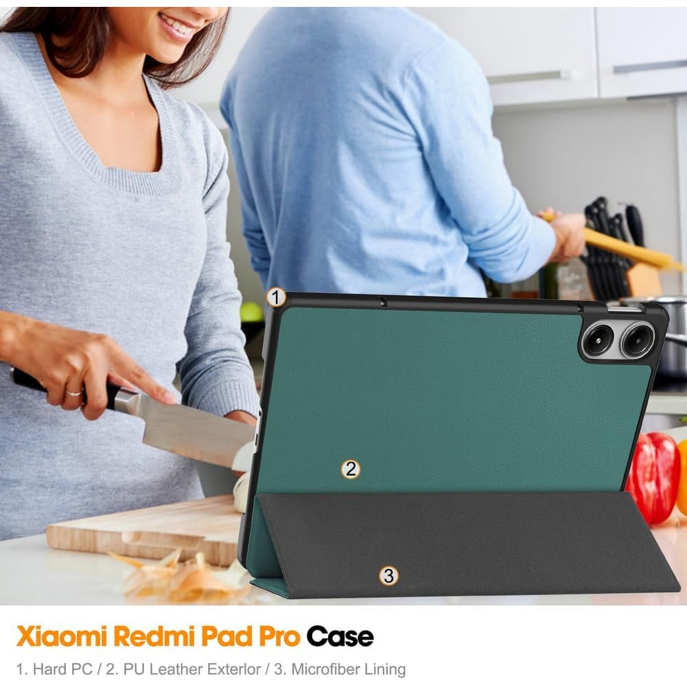 Husa Sigloo pentru tabletă Xiaomi Redmi Pad Pro 12.1", Slim, Tri-Fold, Verde, 12.1"