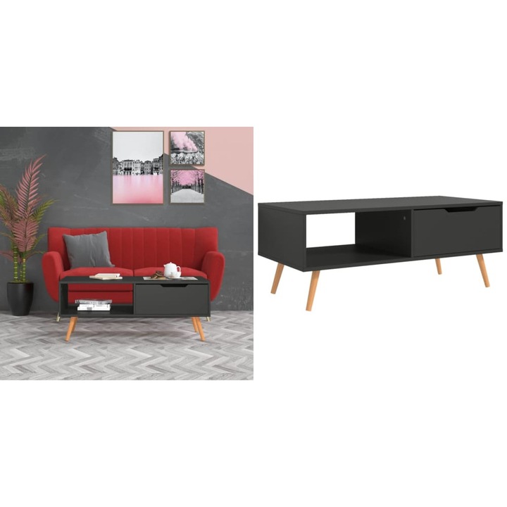 Masuta de cafea, gri, 100x49, 5x43 cm, lemn prelucrat