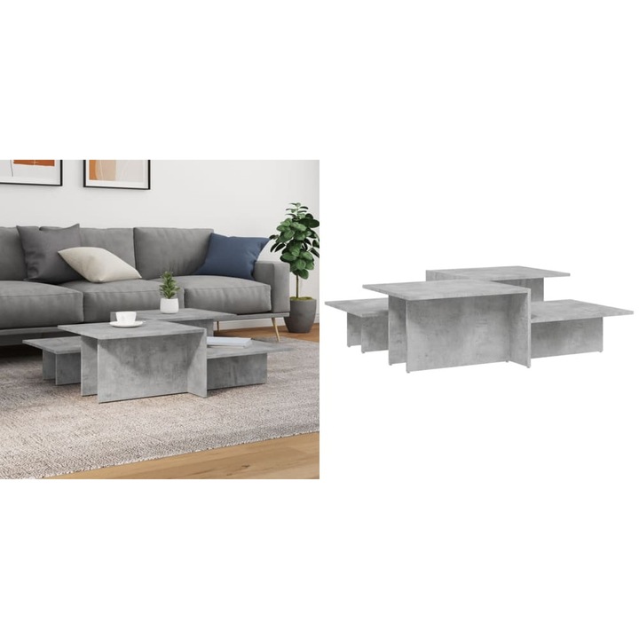 Masute de cafea, 2 buc., gri beton, lemn prelucrat