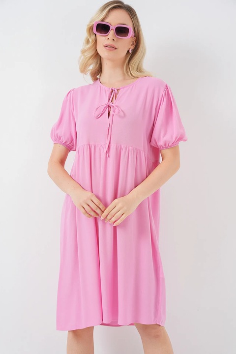 Rochie midi HiCCUP BDART, roz, textil, cu snur