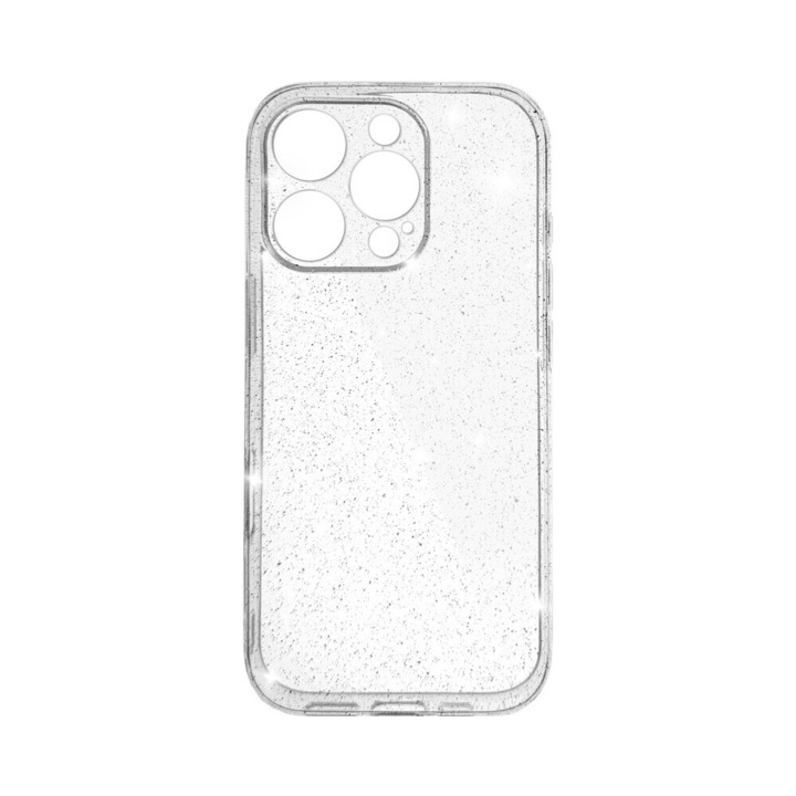 Husa de protectie Atlas Gia Lux compatibila cu Apple Iphone 16Pro, Transparent cu sclipici, Slim, Anti zgarieturi, Anti soc, cu margini ridicate pentru protectia ecranului si a camerei