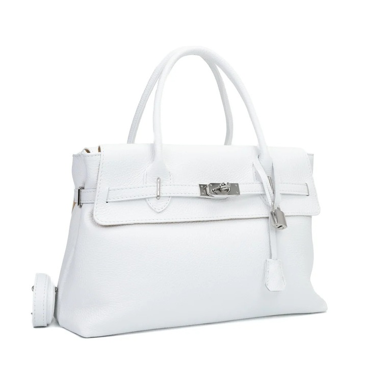 Poseta Piele Lelia - Alb, Geanta Casual din Piele Naturala, Geanta, Genti