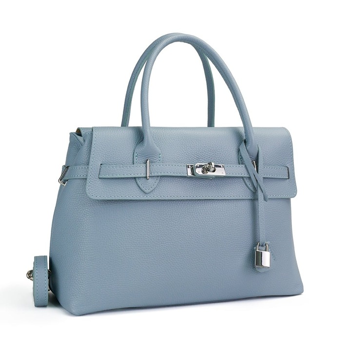 Poseta Piele Lelia, Posete Fagaras, geanta casual, piele naturala, bleu, 36x16x22.5cm