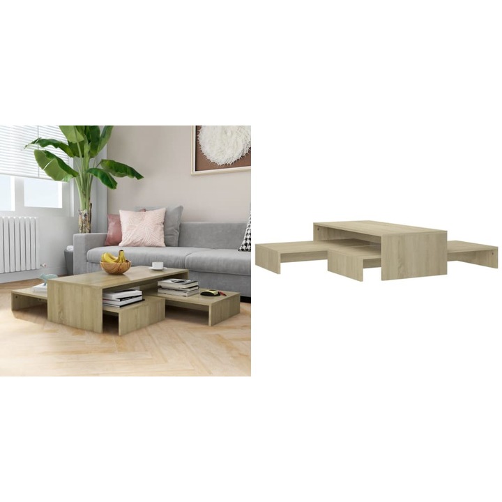 Set masute de cafea suprapuse stejar sonoma 100x100x26, 5 cm