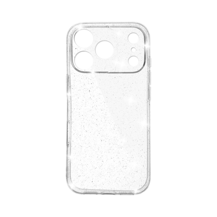 Husa de protectie Atlas Gia Lux compatibila cu Apple Iphone 17Pro, Transparent cu sclipici, Slim, Anti zgarieturi, Anti soc, cu margini ridicate pentru protectia ecranului si a camerei