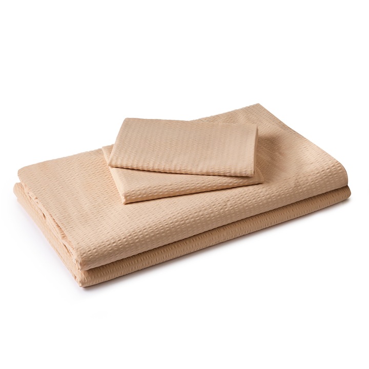 Lenjerie de pat pentru 2 persoane, Hotel Supplier, tesatura crepon, 125 GSM, cearsaf pilota 220x200 cm, cearsaf pat, 260x240 cm, doua fete de perna 50x70 cm, 4 piese