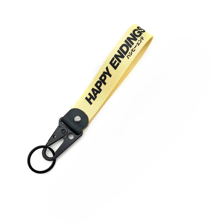 Breloc HAPPY ENDINGS, Chei Auto / Moto / Casa / Garaj, din material textil, extrem de rezistent, Negru/Alb