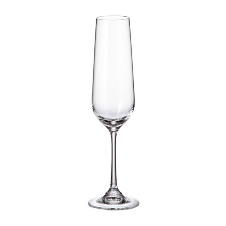 Set 6 pahare sampanie Cristal Bohemia, Cristal, Transparent, 200 ml