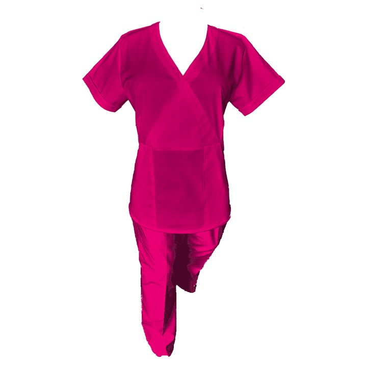 Costum Medical dama, Pe Stil, Model Marinela, Poliester/Bumbac/Elastan, Fucsia, XS INTL
