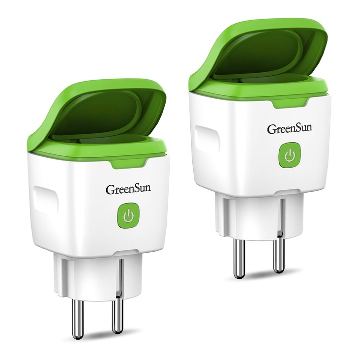 Интелигентен Wifi контакт GreenSun, комплект от 2, външен, водоустойчив, приложение Vesync, IP44