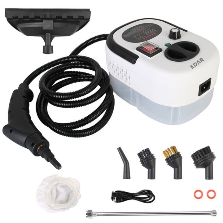Aparat de curățat cu aburi EDAR, 2500W, rezervor 1200ml, alb/negru, set cu 6 accesorii