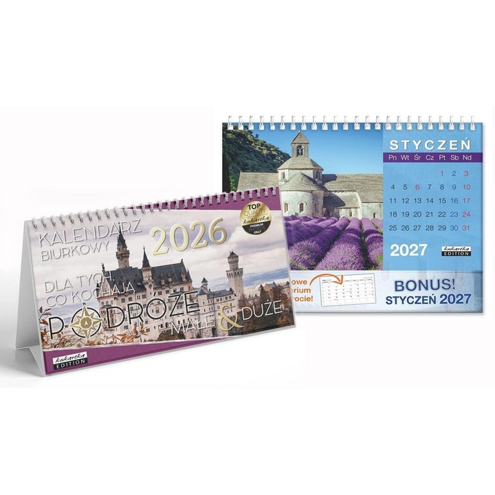 Kalendarz biurkowy 2026, KUKARTKA, Podroze, 21x12cm, cu notite pentru 2027
