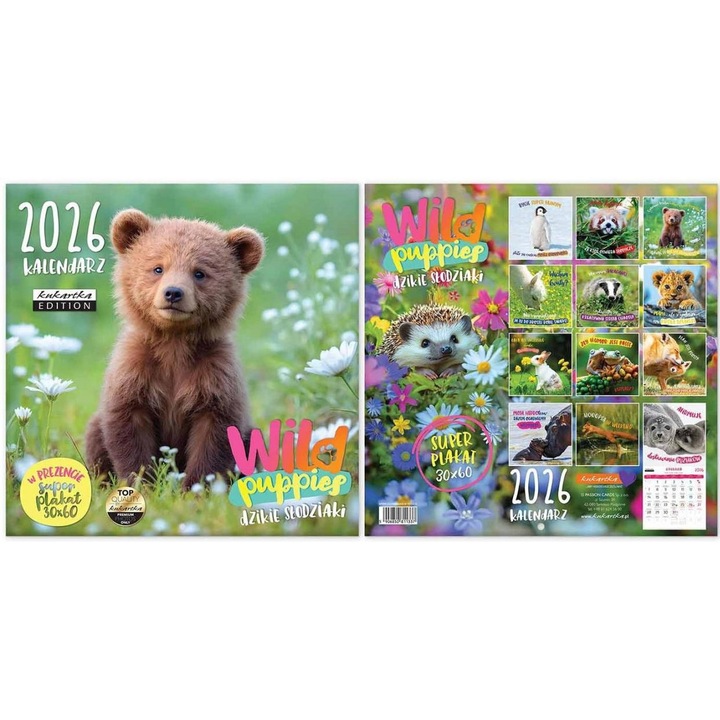 Kalendarz 2026, KUKARTKA, Dzikie animale, 30x60cm, cu poster gratuit