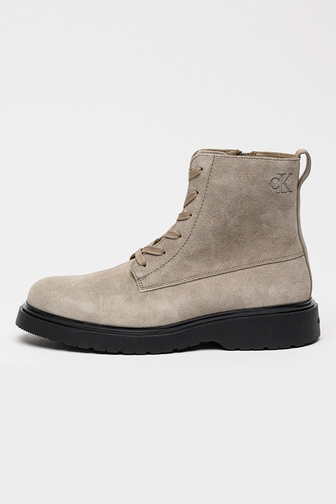 CALVIN KLEIN JEANS, Bocanci de piele intoarsa cu fermoar, Grej