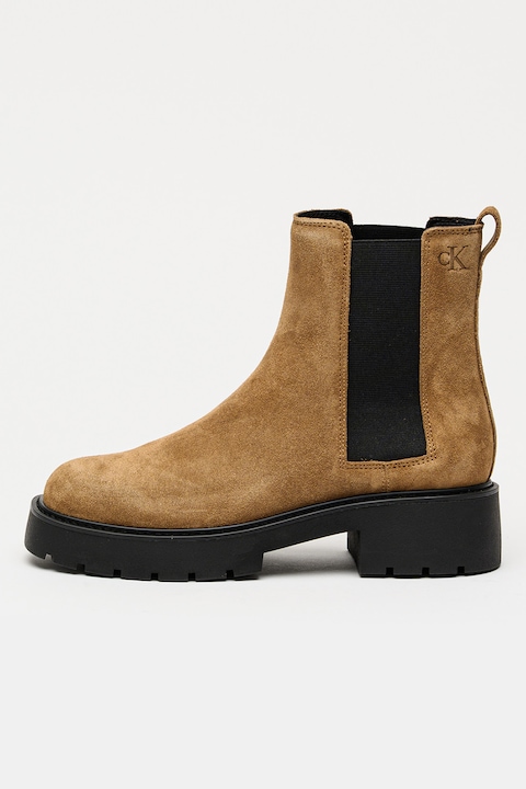 CALVIN KLEIN JEANS, Ghete Chelsea de piele intoarsa, Negru/Maro deschis
