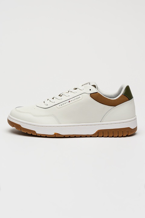 Tommy Hilfiger, Lapos talpú bőrsneaker, Fehér