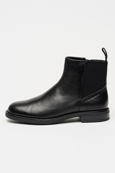 Tommy Hilfiger, Ghete de piele cu fermoar lateral, Negru