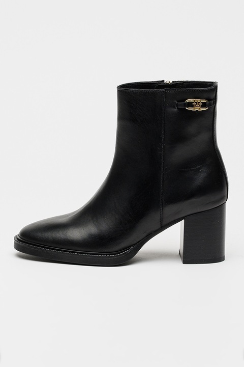 Tommy Hilfiger, Botine din piele cu toc, Negru