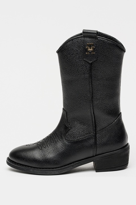 Tommy Hilfiger, Ghete cowboy de piele, Negru, 32 EU