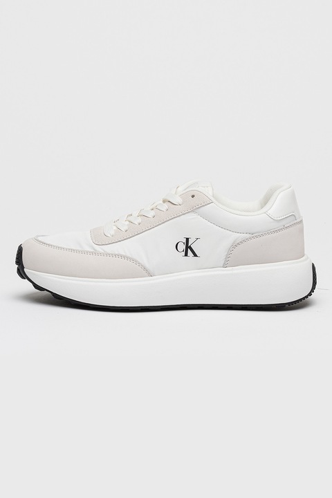 CALVIN KLEIN JEANS, Pantofi sport de piele intoarsa cu garnituri textile, Negru/Alb optic