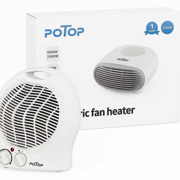 Aeroterma electrica POTOP PoTop 2000W, 2 trepte putere, termostat reglabil, design compact