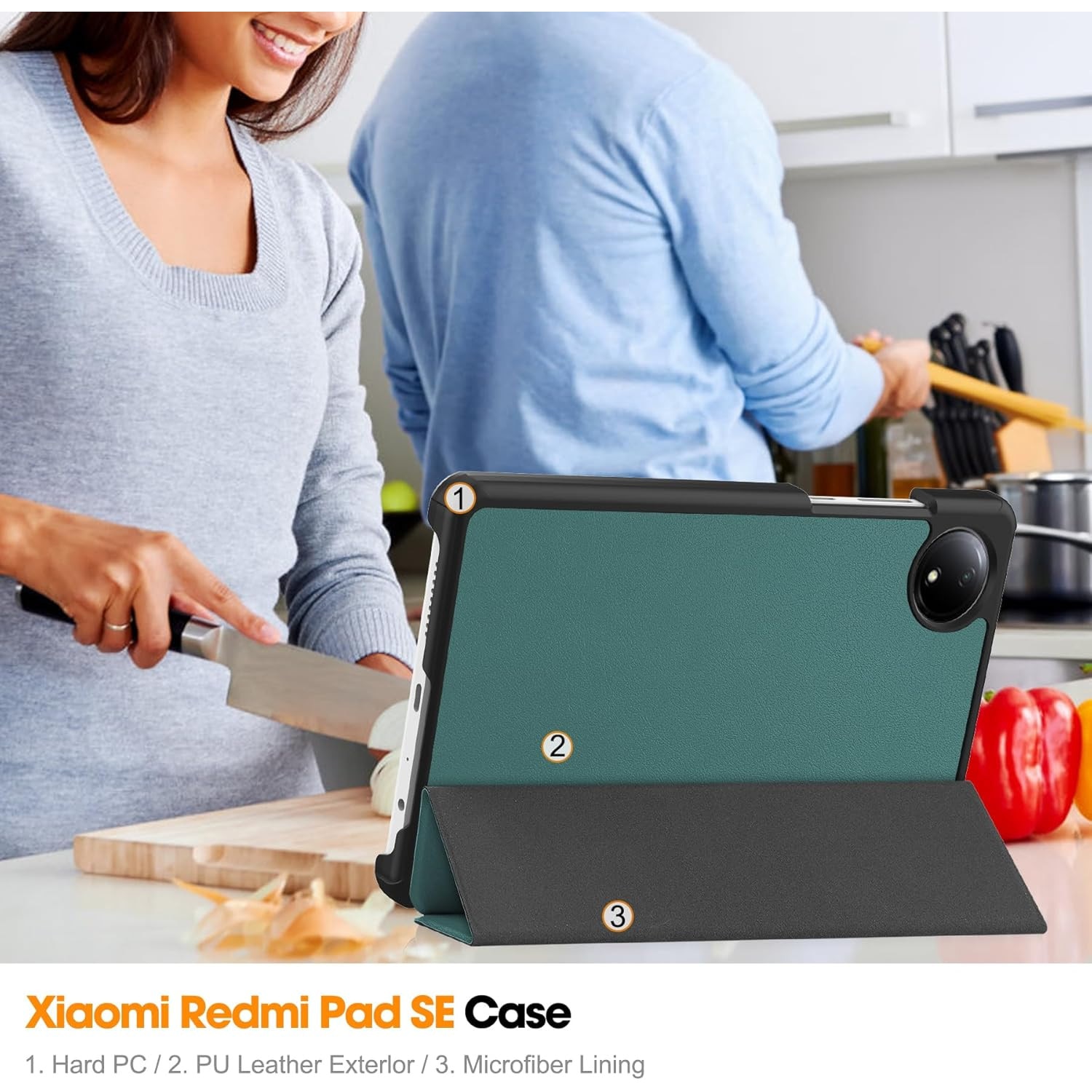 Husa Sigloo pentru tableta Xiaomi Redmi Pad SE 8.7" (2024) Slim, Tri-Fold Magnetic, Piele Ecologica, Antisoc, Stand Reglabil, Verde
