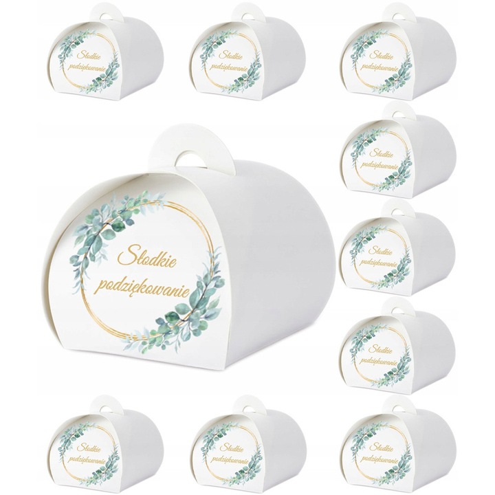 Set 10 Pudeletele Slodkie Podziekowanie, PartyPro, Eukaliptus, 6x6x5,5cm