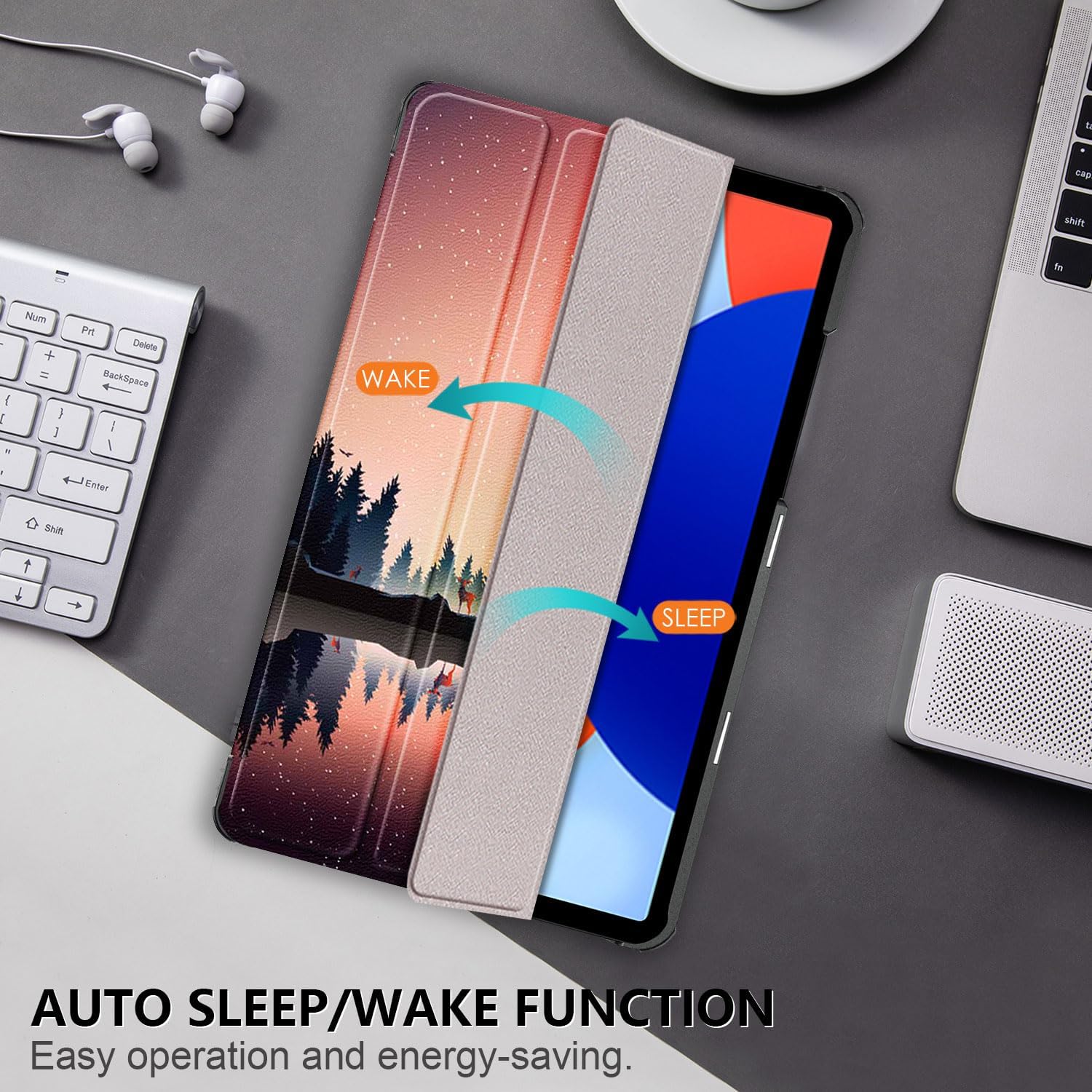 Husă Sigloo pentru tabletă Nightfall, Slim, Tri-Fold Magnetic, Piele Ecologică, 8.7"