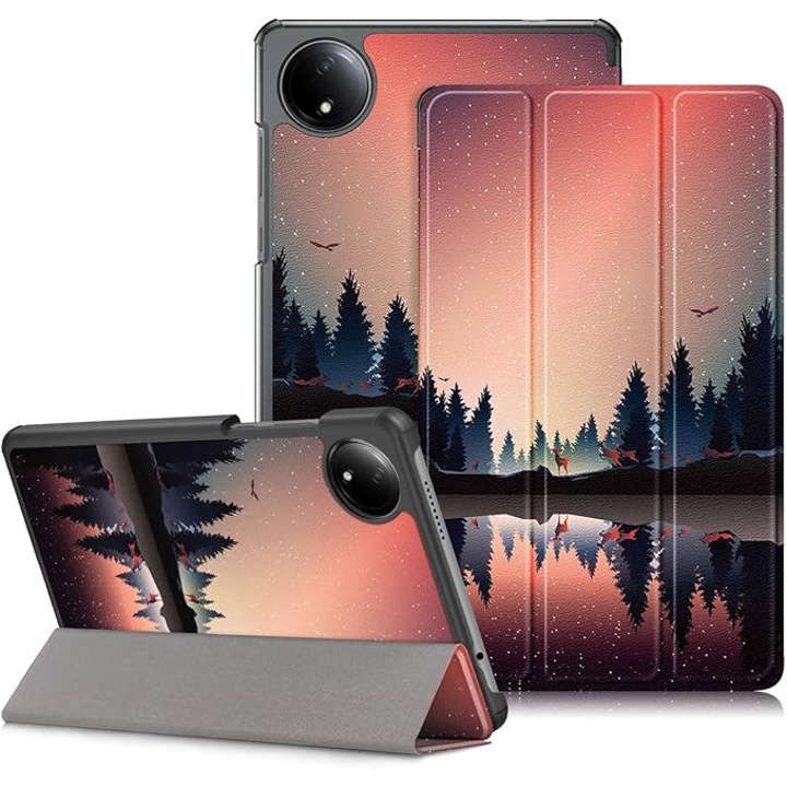 Калъф Sigloo за таблет Xiaomi Redmi Pad SE 8.7" (2024) – Тънък, Трикратно магнитен, Екологична кожа, Регулируема стойка – модел Nightfall