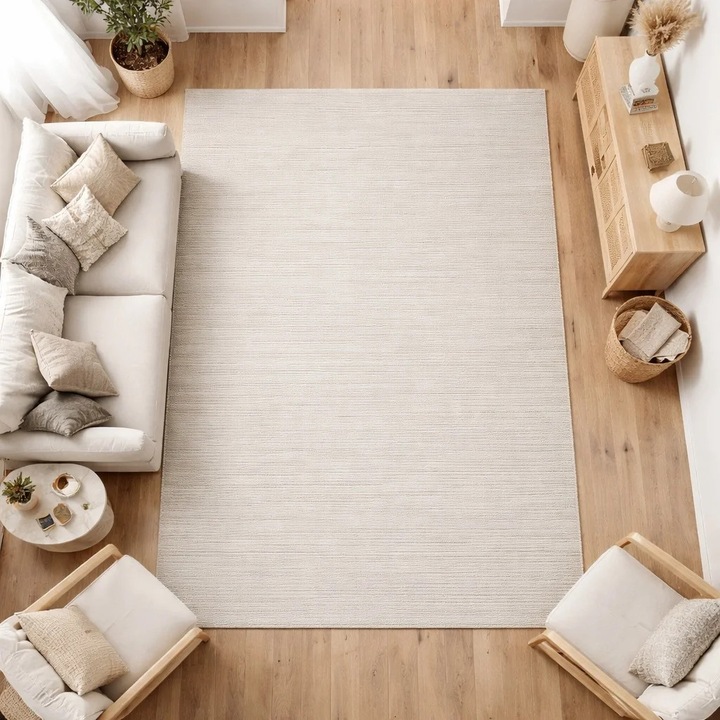 Covor Premium LIVARIO 150 x 230 cm Anemon - F043A CREAM L.BEIGE, Densitate 2.55KG/m2, Certificat Oeko, Grosime 11 mm, Numar noduri pe m2 39000, Modern
