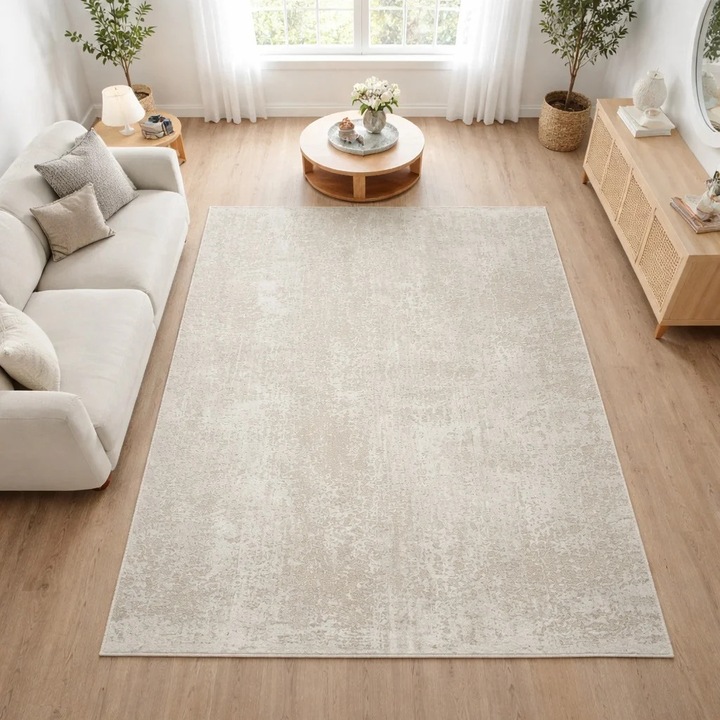 Covor Premium LIVARIO 150 x 230 cm Anemon - F032A CREAM L.BEIGE, Densitate 2.55KG/m2, Certificat Oeko, Grosime 11 mm, Numar noduri pe m2 39000, Modern