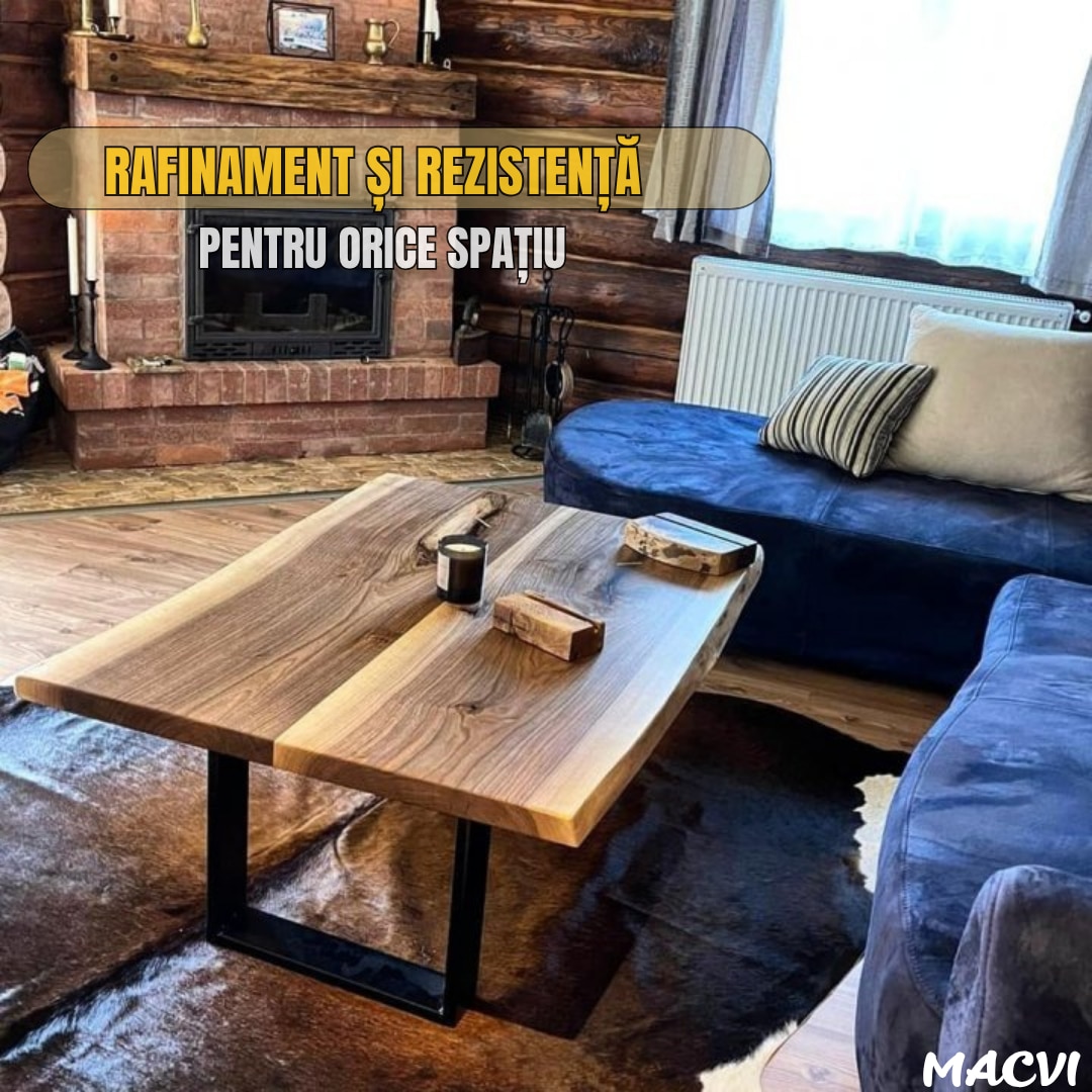 Set 2 Picioare Masa Macvi®, Profil Lat 80 mm, Metal Negru Mat, Vopsire in Camp Electrostatic, Dimensiuni 72x60x8 cm, Design Industrial Modern