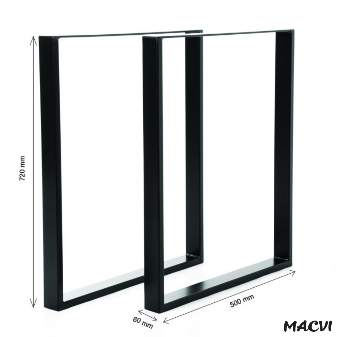 Set 2 Picioare Masa Macvi®, Profil Lat 80 mm, Metal Negru Mat, Vopsire in Camp Electrostatic, Dimensiuni 72x60x8 cm, Design Industrial Modern