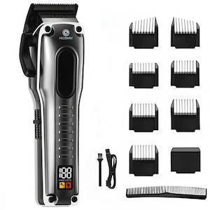 Set Masina de Tuns si ras parul si barba Neosimply®, carcasa metalica profesionala, aparat gri silver
