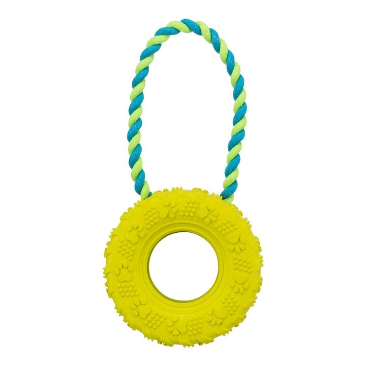 Jucarie Pentru Caini, Trixie, Anvelopa Pe Sfoara, 15 cm/31 cm, Lime, 33702