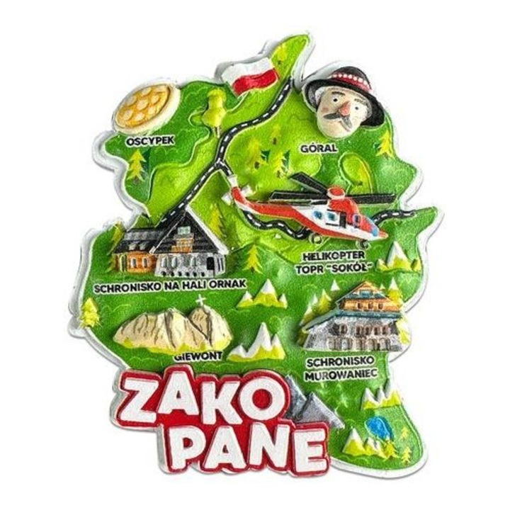 Dekoratív mágnes Pan Dragon I Love Poland Zakopane, többszínű, 7x10cm