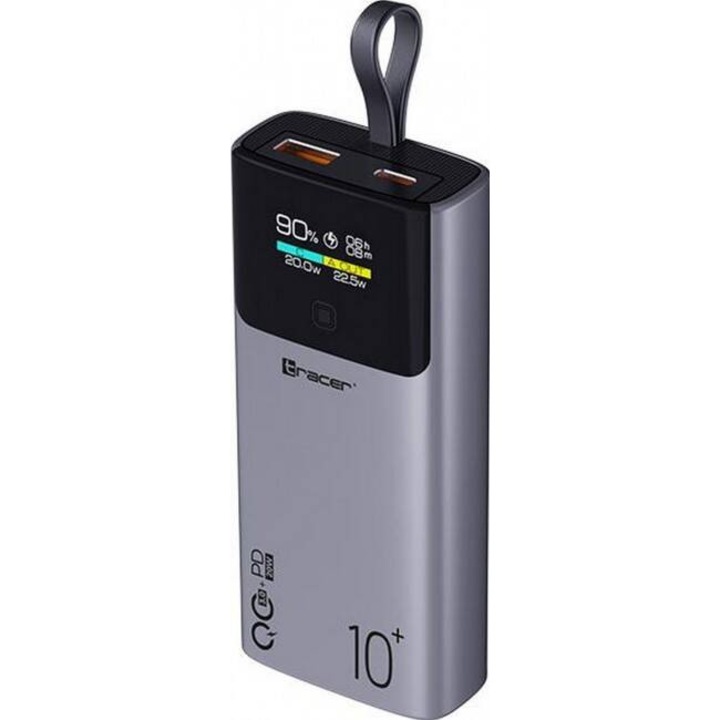 Acumulator Extern Tracer Comet 10000mAh PD+QC 1x USB-A 1x USB-C Afisaj Gri