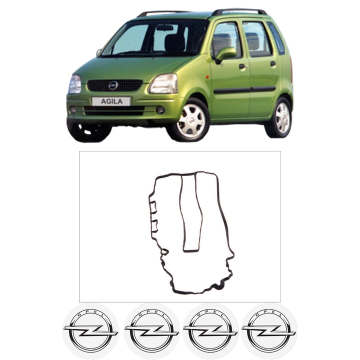 Set garnitura chiuloasa capac culbutori OPEL AGILA A (H00) 1.2 16V (F68) din 2000-2007 KW 55 CP 75 CMC 1199, Auto, Elring, 4x Stikere auto cu OPEL