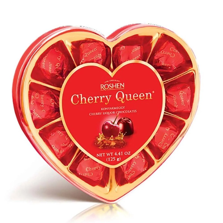 Bomboane de ciocolata Roshen Cherry Queen cu visine intregi si lichior de visine, 122 g
