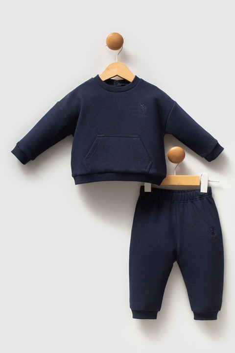 U.S. Polo Assn., Set de imbracaminte din amestec de bumbac cu bluza sport cu buzunar kangaroo si pantaloni sport - 2 piese, Albastru ultramarin